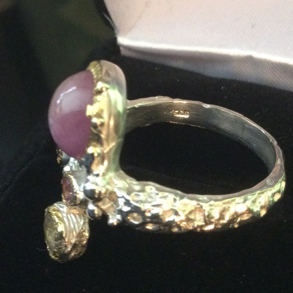 ⭐️Rare,  Star Ruby Cabochon, Pink Topaz & Aquamarine Ring⭐️ - Picture 5 of 14